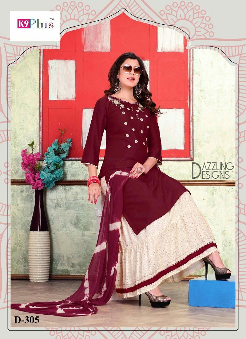 K9 Plus Renisha Latest Embroidery Rayon Redymade Collection Catalog